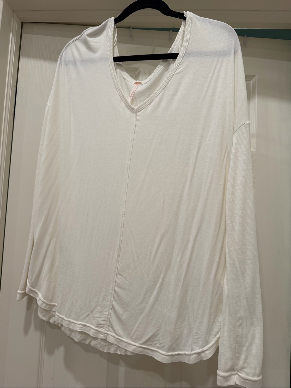 Free People White V-Neck Long Sleeve Women's Top